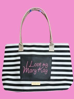 Mary Kay Consultant Director Incentive Tote Bag Black White Stripe Pink Logo